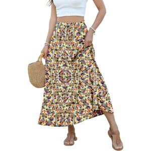 Chic Colorful Women’s High Waisted Maxi Skirt with Pockets - Flowy Design